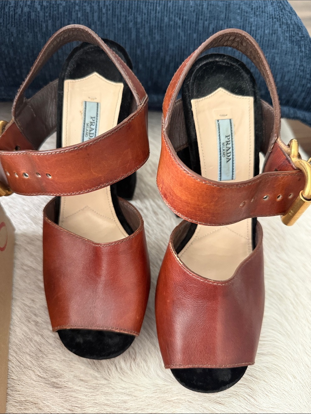 Prada Cognac Leather Open-Toe Slingback Mules